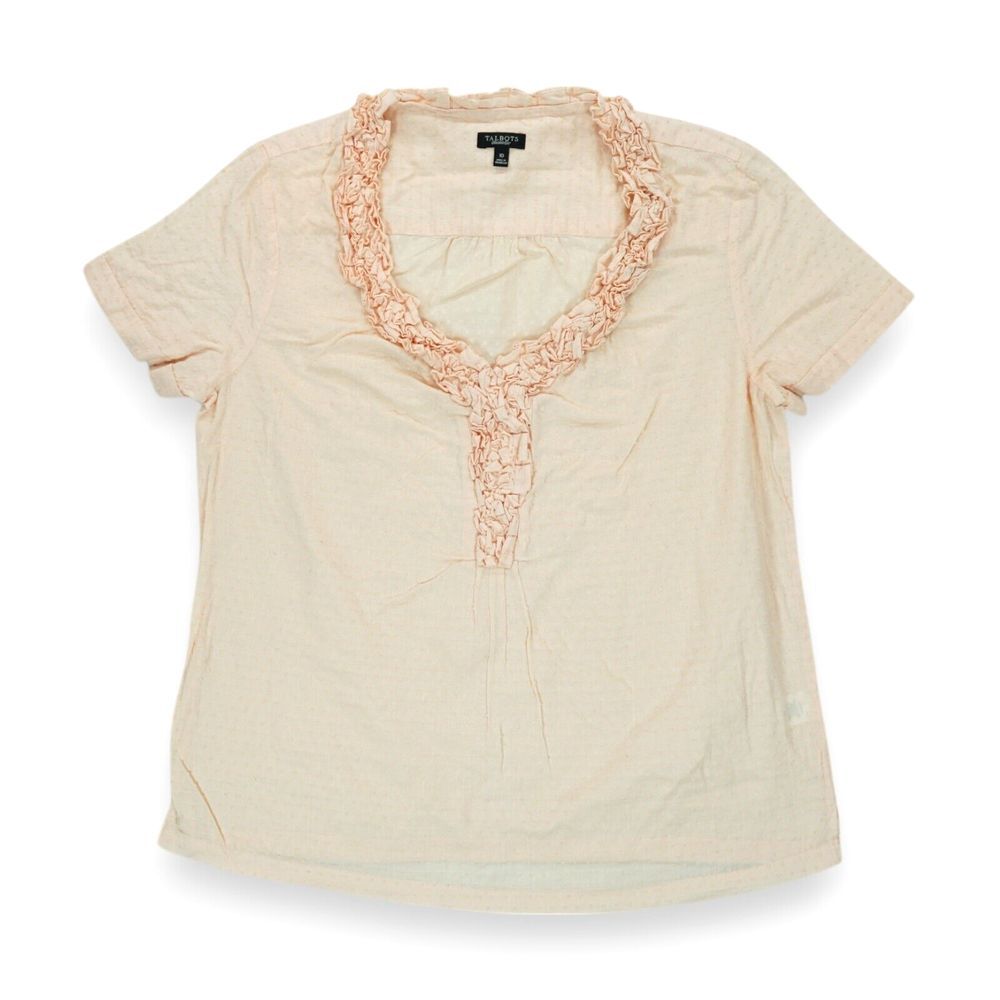 TALBOTS Women's Top Short Sleeve‎ Pull Over Top Shirt Blouse Size 10 Polka Dot